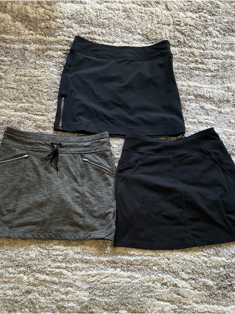 Athleta Black and Heather Gray Women's Active Skirt Trio